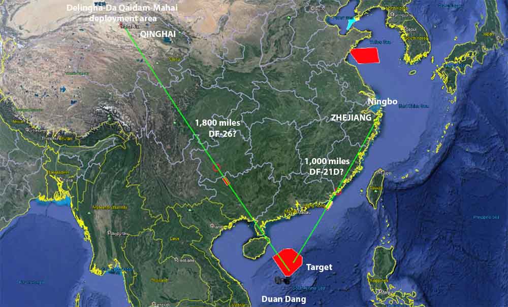 An overview of the estimated launch origins and flight paths. (Duang Dang, Twitter / @duandang)